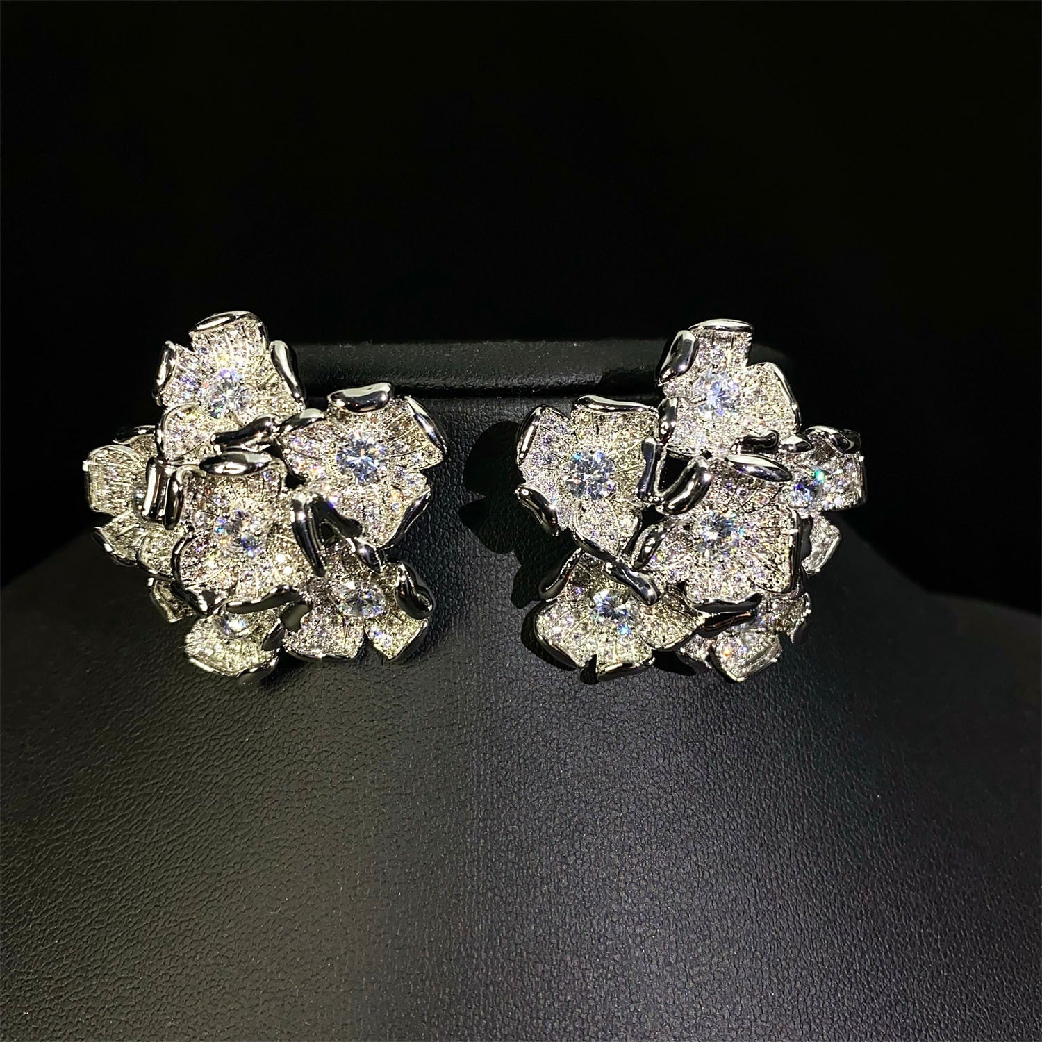 Flower Silver Plated Cubic Zirconia Alloy Stud Earrings For Women Secondary image