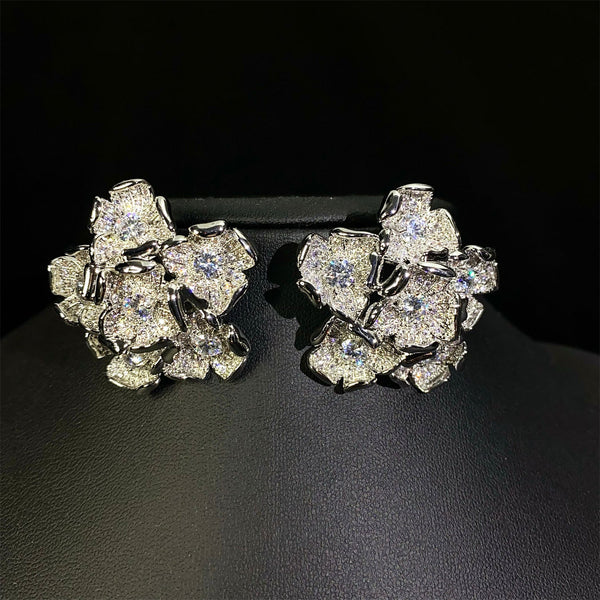 Flower Silver Plated Cubic Zirconia Alloy Stud Earrings For Women Secondary image
