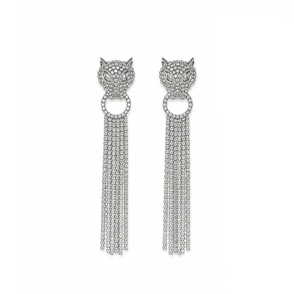 Long Panther Cubic Zirconia Silver Dangler Tassel Earring Women Bulk