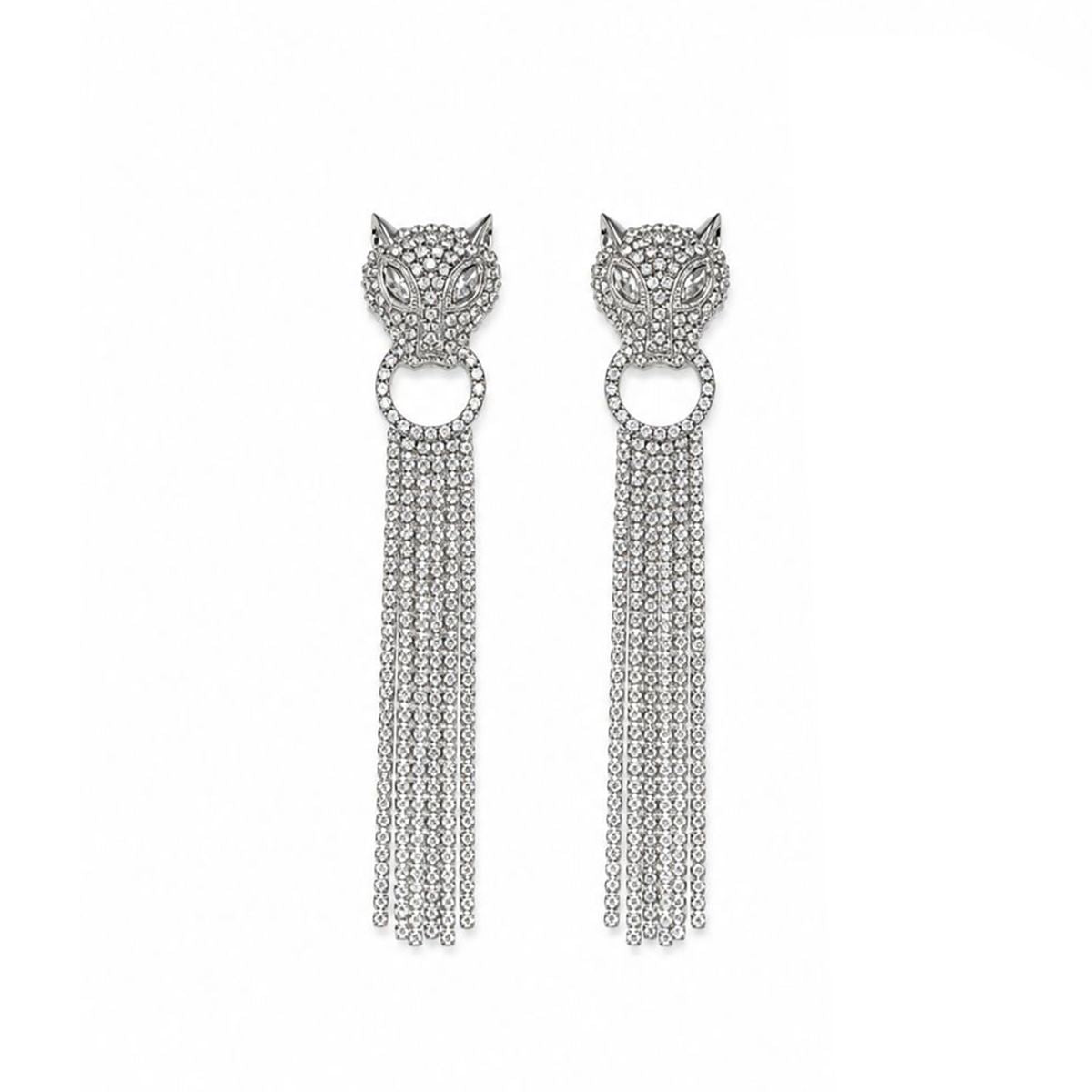 Long Panther Cubic Zirconia Silver Dangler Tassel Earring Women Bulk