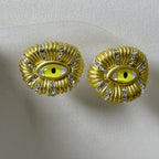 Wide Yellow Evil Eye Cubic Zirconia 18K Gold Stud Earring Women Bulk