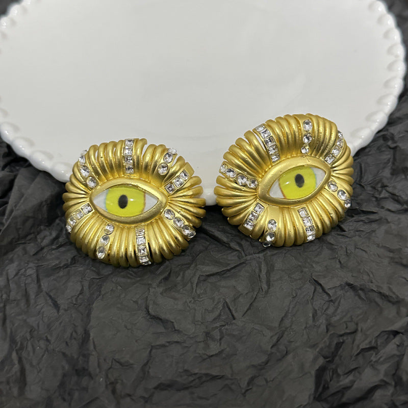 Wide Yellow Evil Eye Cubic Zirconia 18K Gold Stud Earring Women Bulk Main image