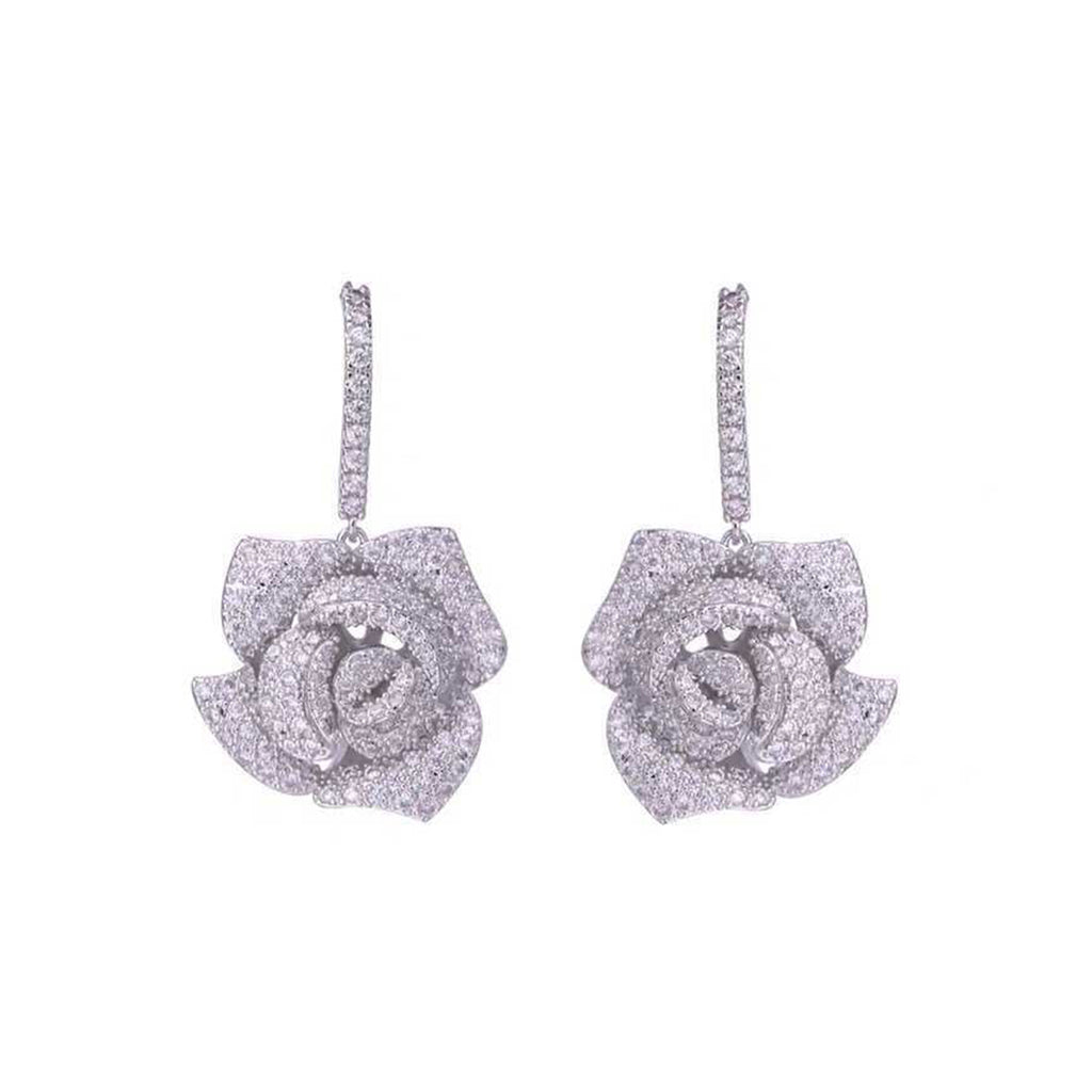 Flower CZ Crystal 18K Gold Pink Anti Tarnish Dangler Hoop Earring Bulk