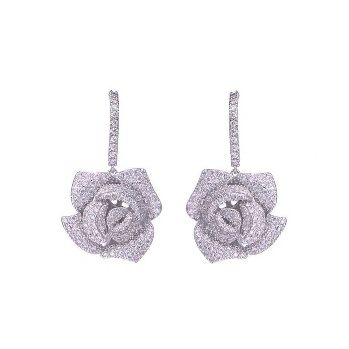 Flower CZ Crystal 18K Gold Pink Anti Tarnish Dangler Hoop Earring Bulk