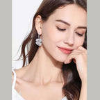 Flower CZ Crystal 18K Gold Pink Anti Tarnish Dangler Hoop Earring Bulk