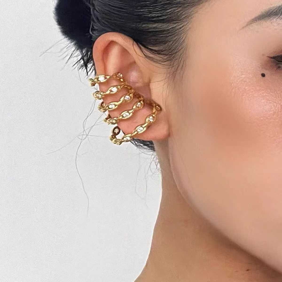Spring Shape 18K Gold Cubic Zirconia Ear Cuff Earring For Women Bulk Secondary image