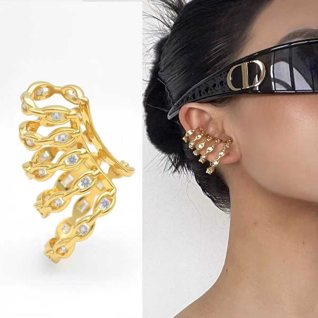 Spring Shape 18K Gold Cubic Zirconia Ear Cuff Earring For Women Bulk