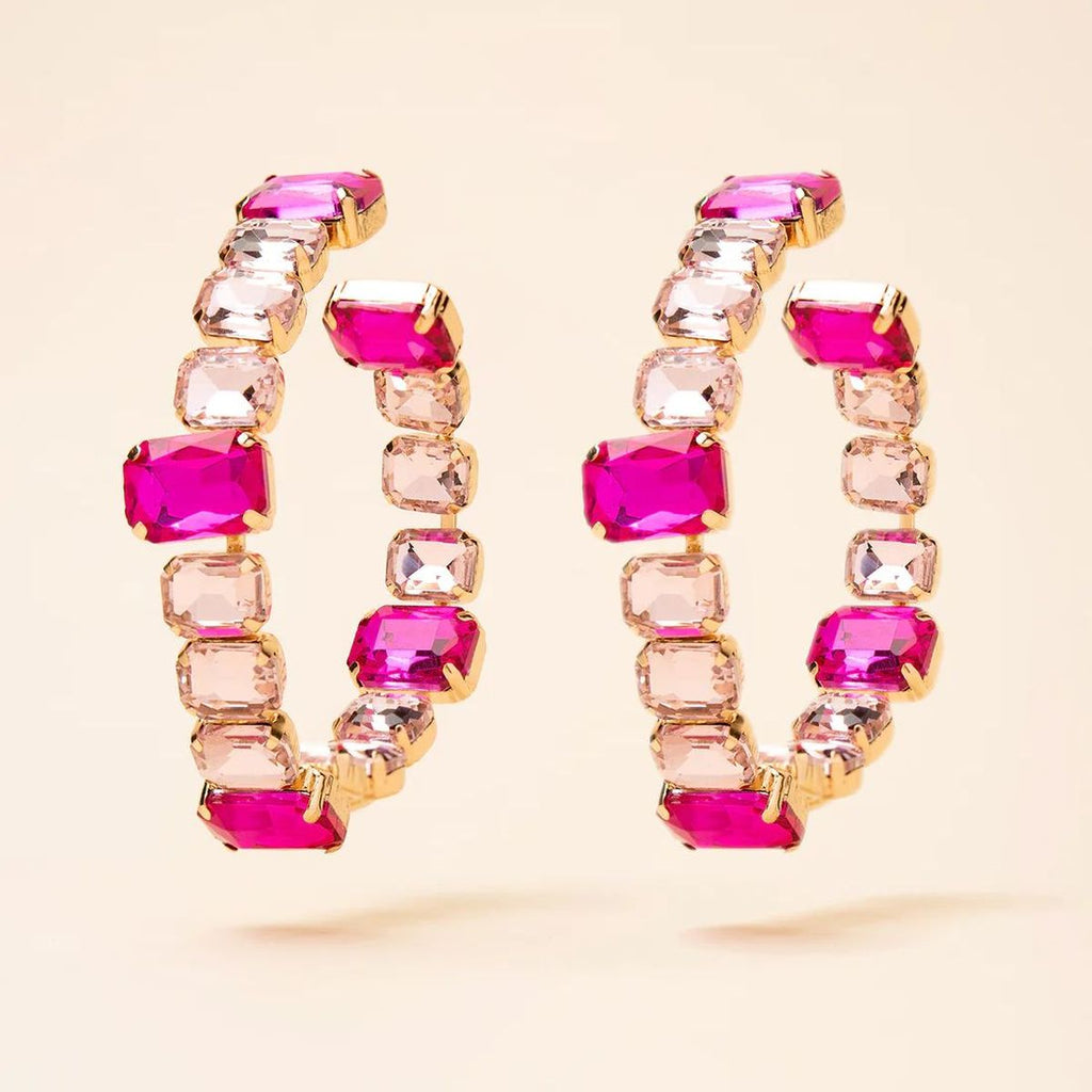 Square Rectangle Rhinestone Gold Silver Hoop Earring For Women