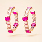 Square Rectangle Rhinestone Gold Silver Hoop Earring For Women