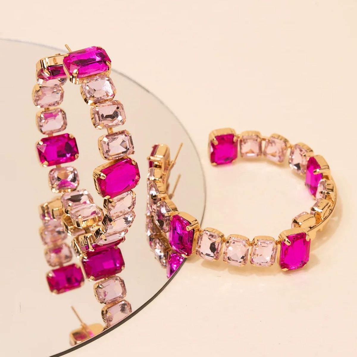 Square Rectangle Rhinestone Gold Silver Hoop Earring For Women