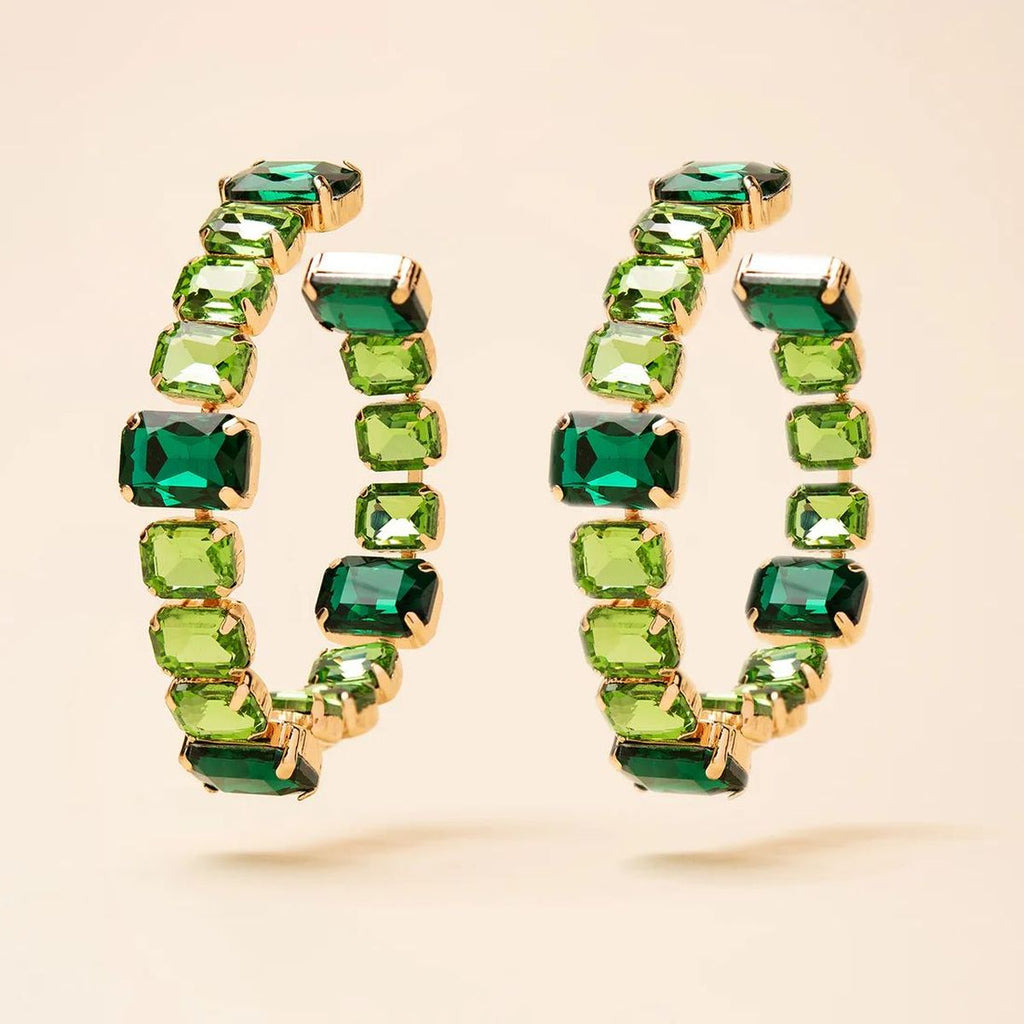 Square Rectangle Rhinestone Gold Silver Hoop Earring For Women