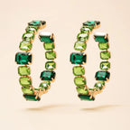 Square Rectangle Rhinestone Gold Silver Hoop Earring For Women