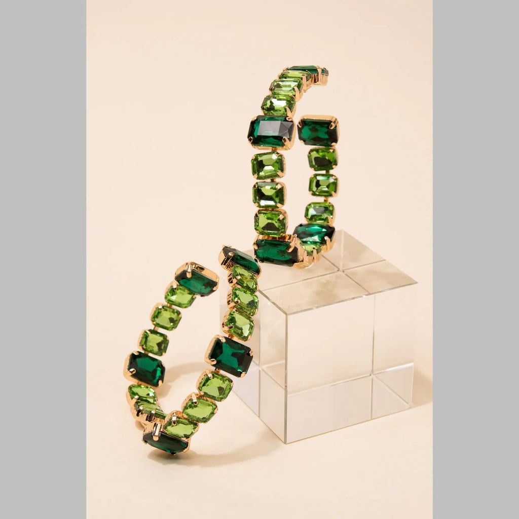 Square Rectangle Rhinestone Gold Silver Hoop Earring For Women
