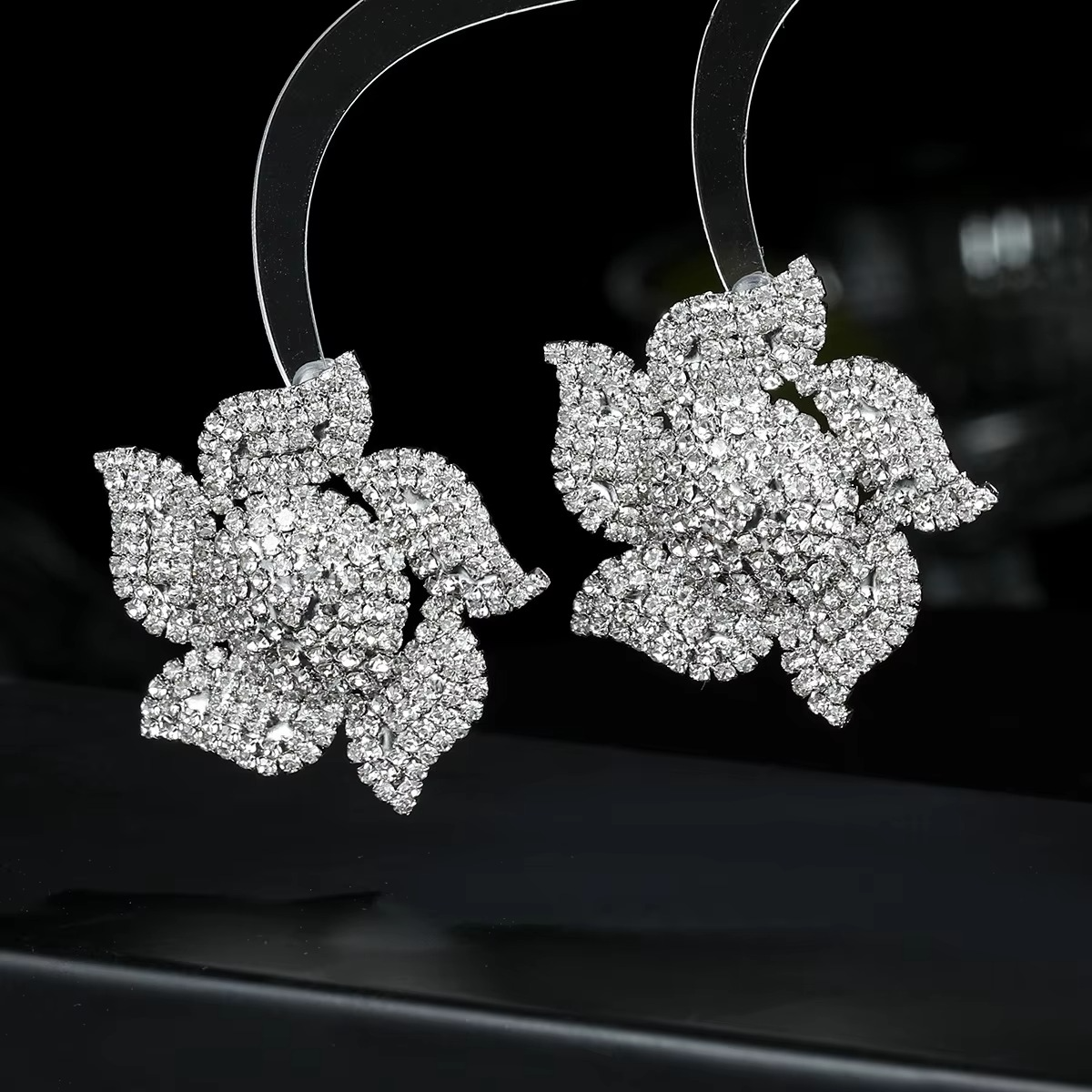 Flower Silver Rhinestone Stud Earring For Women Main image