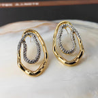 Two Tone 18K Gold Cubic Zirconia Anti Tarnish Dangler Earrings Bulk
