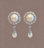 Pearl Cubic Zirconia Anti Tarnish Copper Drop Earrings