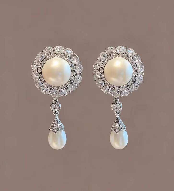 Pearl Cubic Zirconia Anti Tarnish Copper Drop Earrings