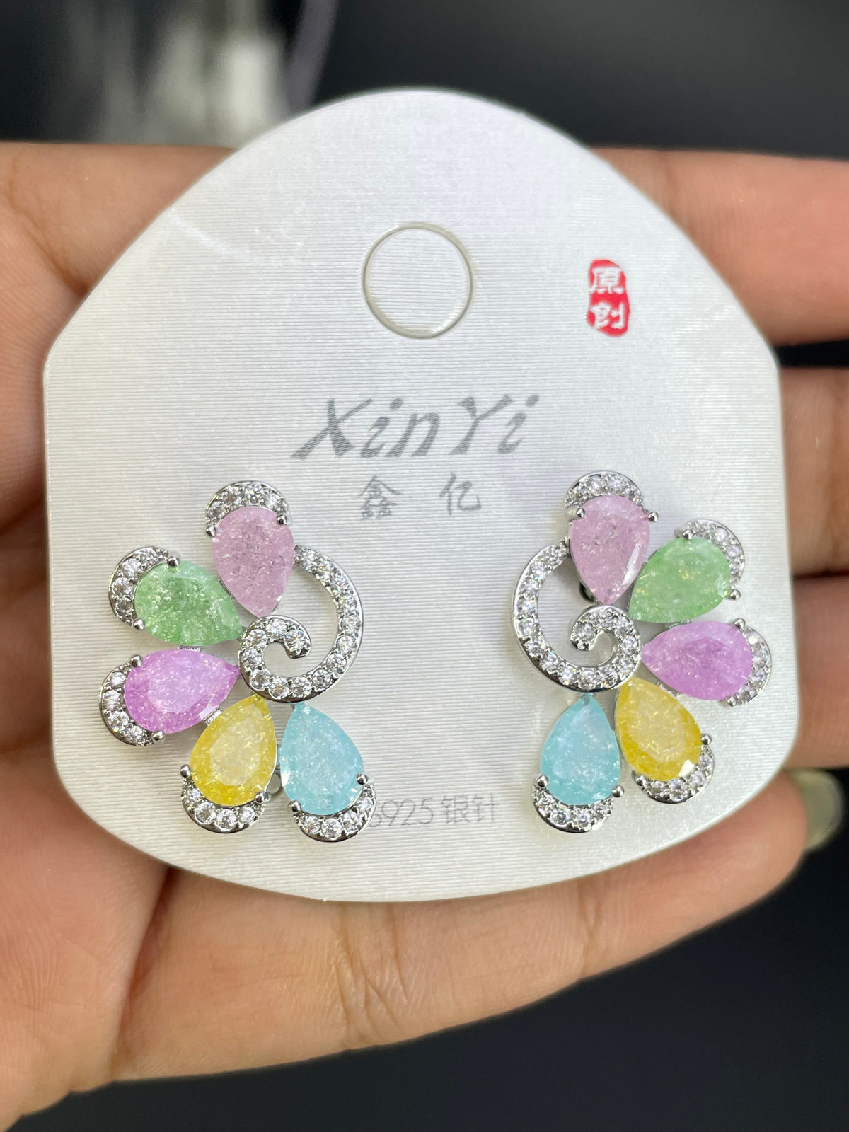 Multi Color Floral Gold Silver Cubic Zirconia Copper Drop Earrings Bulk