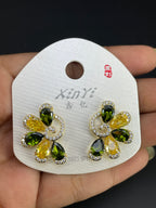 Multi Color Floral Gold Silver Cubic Zirconia Copper Drop Earrings Bulk
