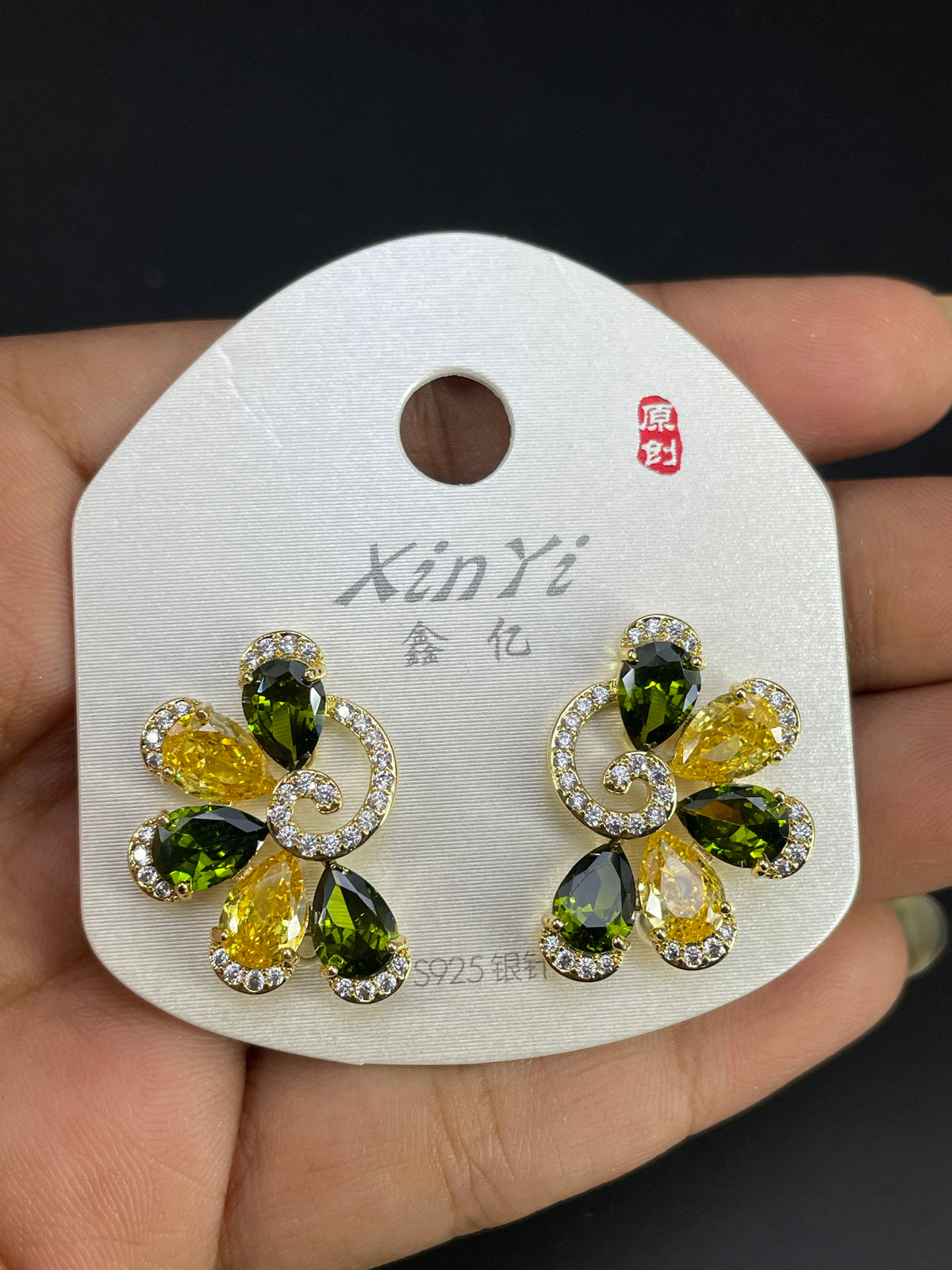 Multi Color Floral Gold Silver Cubic Zirconia Copper Drop Earrings Bulk