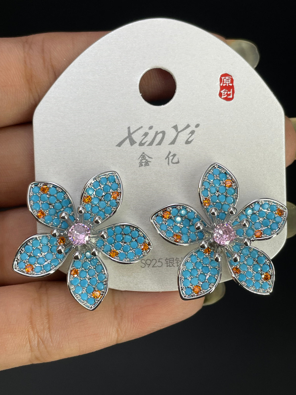 Multi Color Luxury Floral Gold Silver Cubic Zirconia Stud Earrings