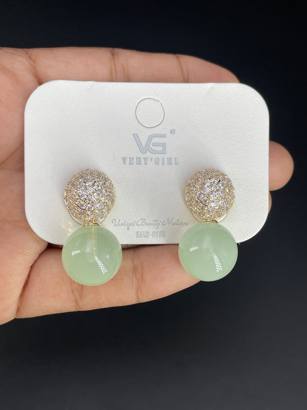 Green White Round Silver Cubic Zirconia Copper Drop Earrings Women Bulk Main image
