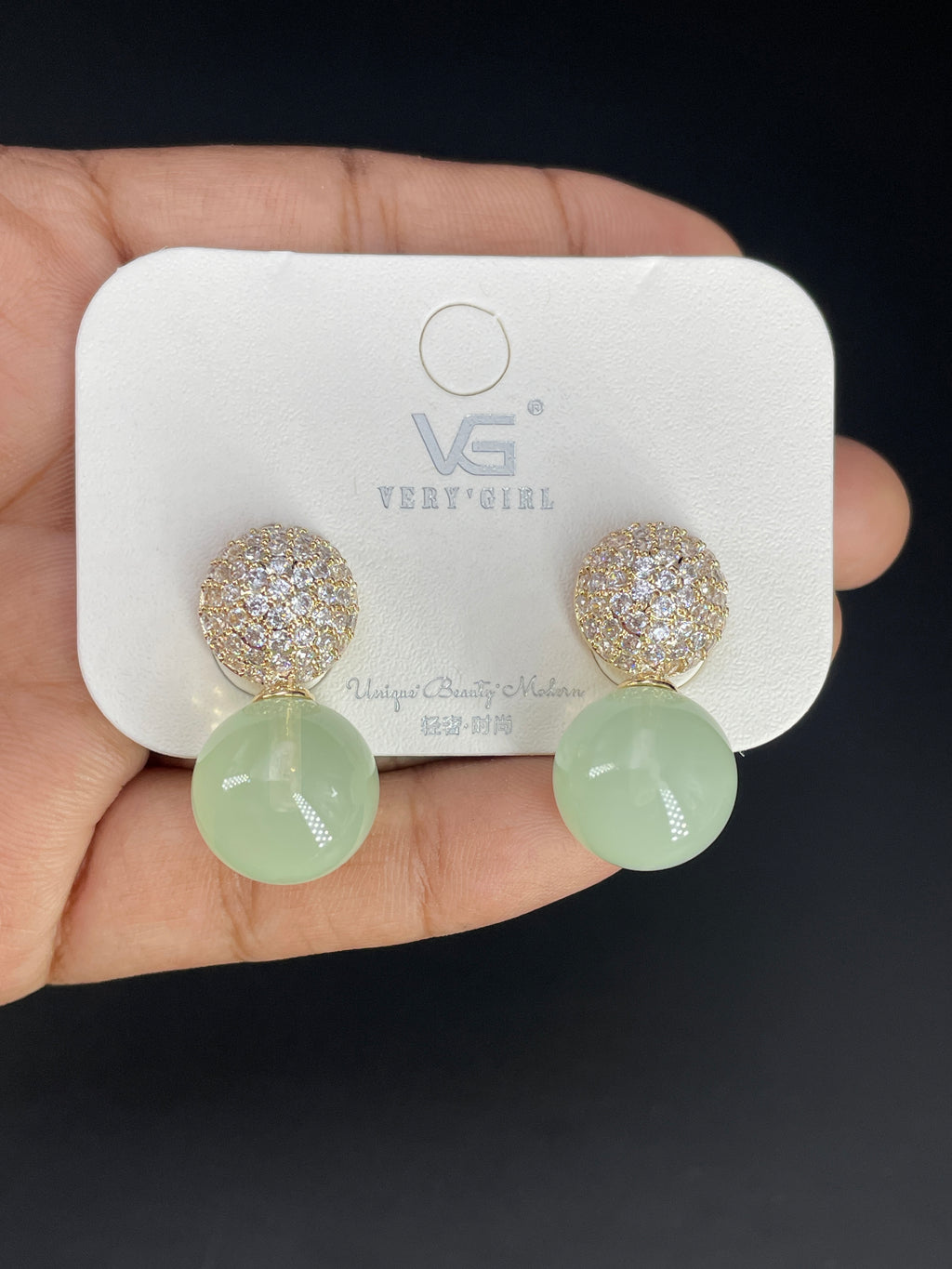Green White Round Silver Cubic Zirconia Copper Drop Earrings Women Bulk
