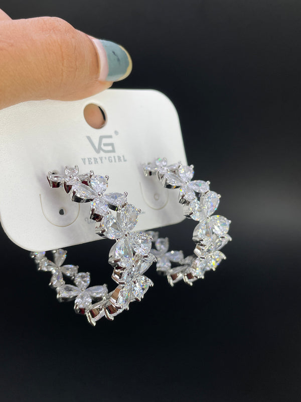 Multi Color Flower Silver Cubic Zirconia Copper Dangler Earrings Bulk Main image