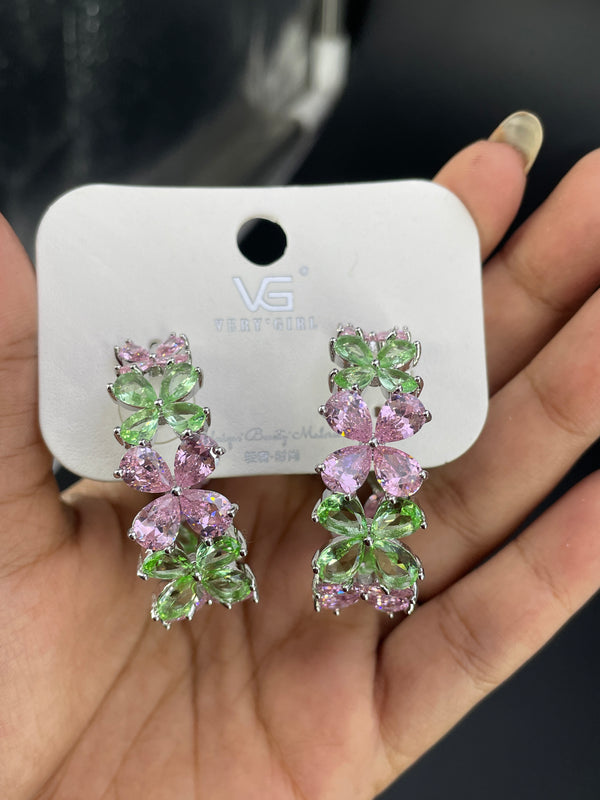 Multi Color Flower Silver Cubic Zirconia Copper Dangler Earrings Bulk Secondary image