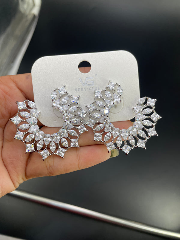 Multi Color Flower Gold Silver Cubic Zirconia Copper Drop Earrings Bulk Main image