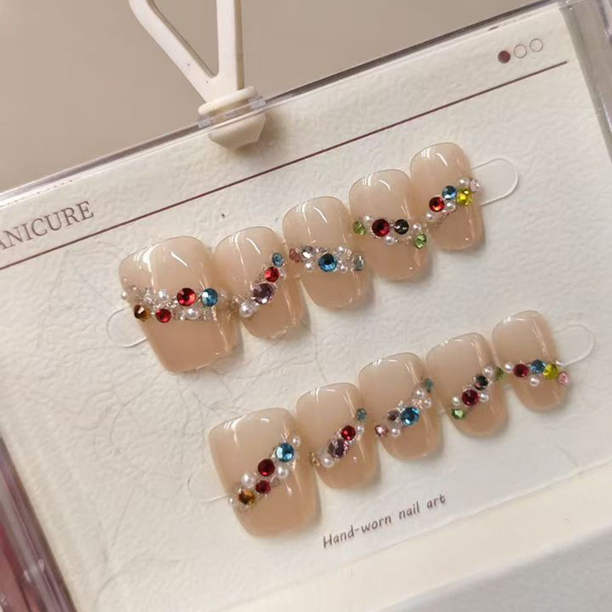 Studded Wave CZ Multi Gemstone Beige Finger Nail Pack Of 10 Bulk