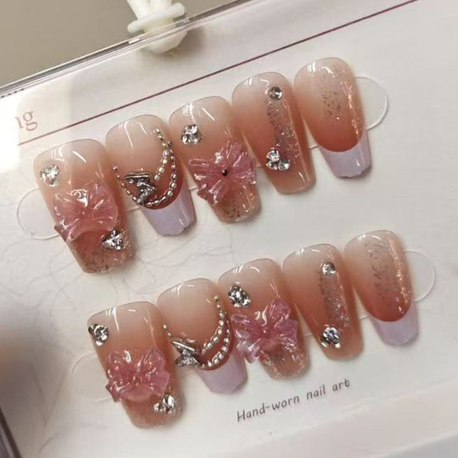 Flower Cubic Zirconia Baby Pink White Finger Nail Pack Of 10 Bulk Main image