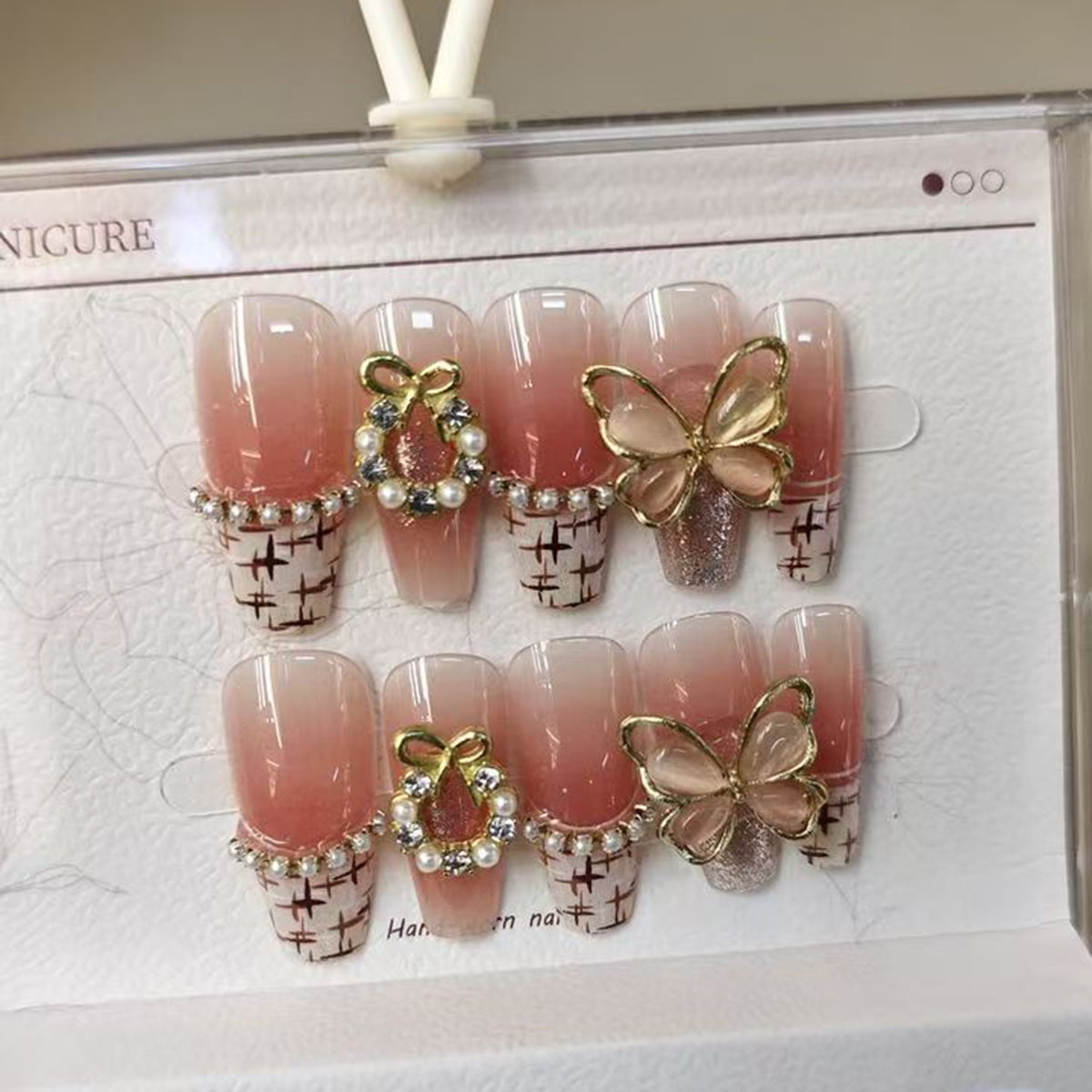 Butterfly CZ Pearl Baby Pink White Finger Nail Pack Of 10 Bulk Main image