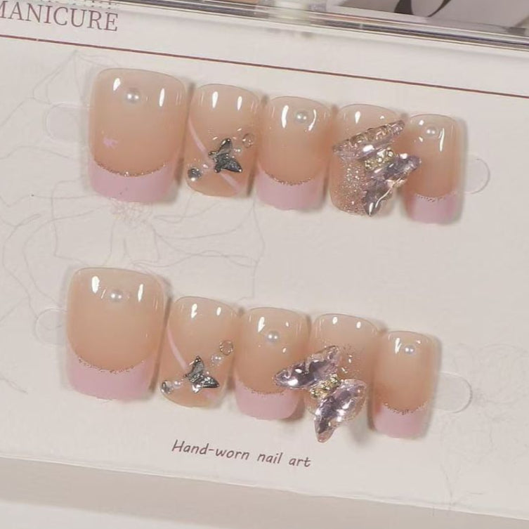 Studded Cubic Zirconia Baby Pink Finger Nail Pack Of 10 For Women Main image