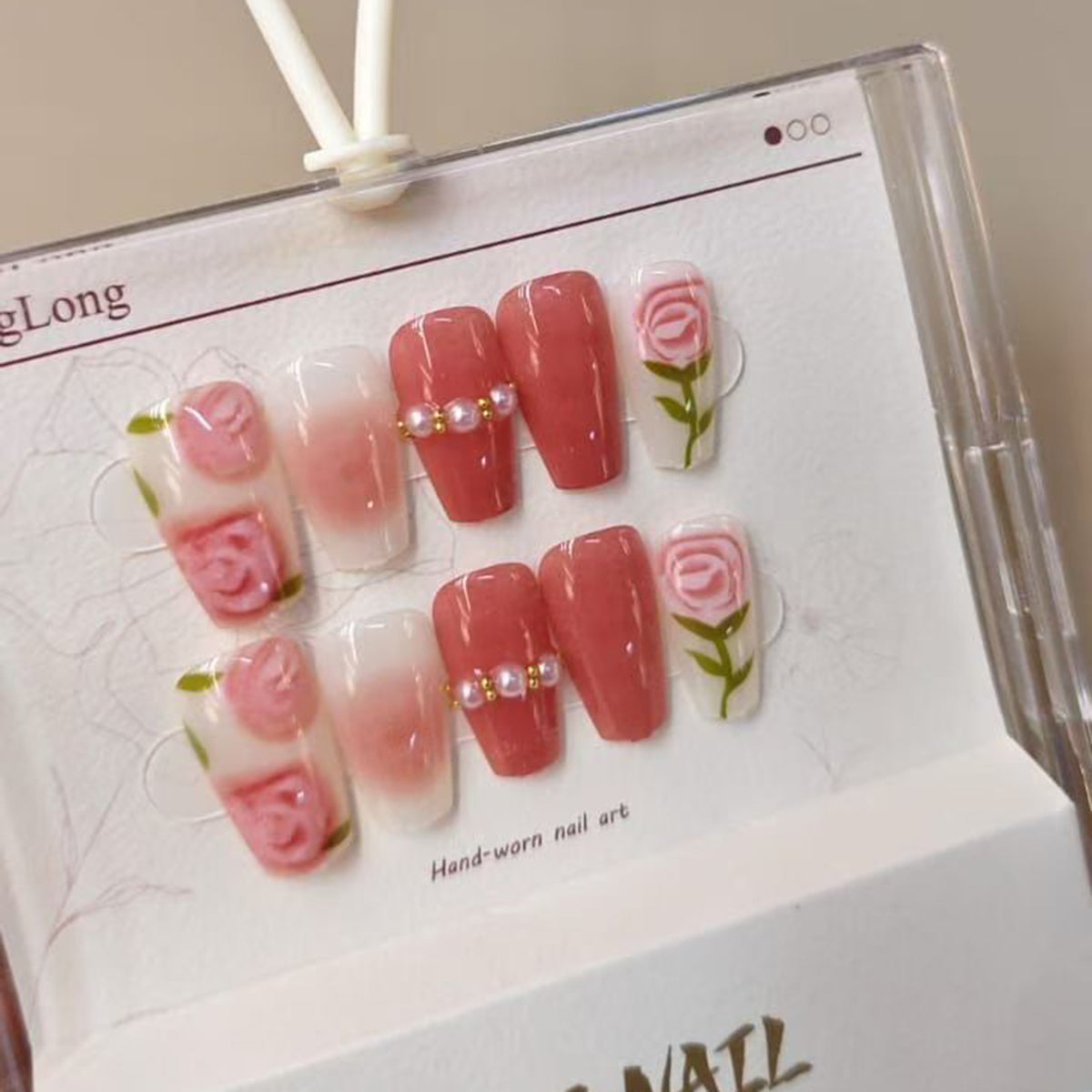 Rose Flower Pearl Pink Baby Pink Finger Nail Pack Of 10 For Women Main image
