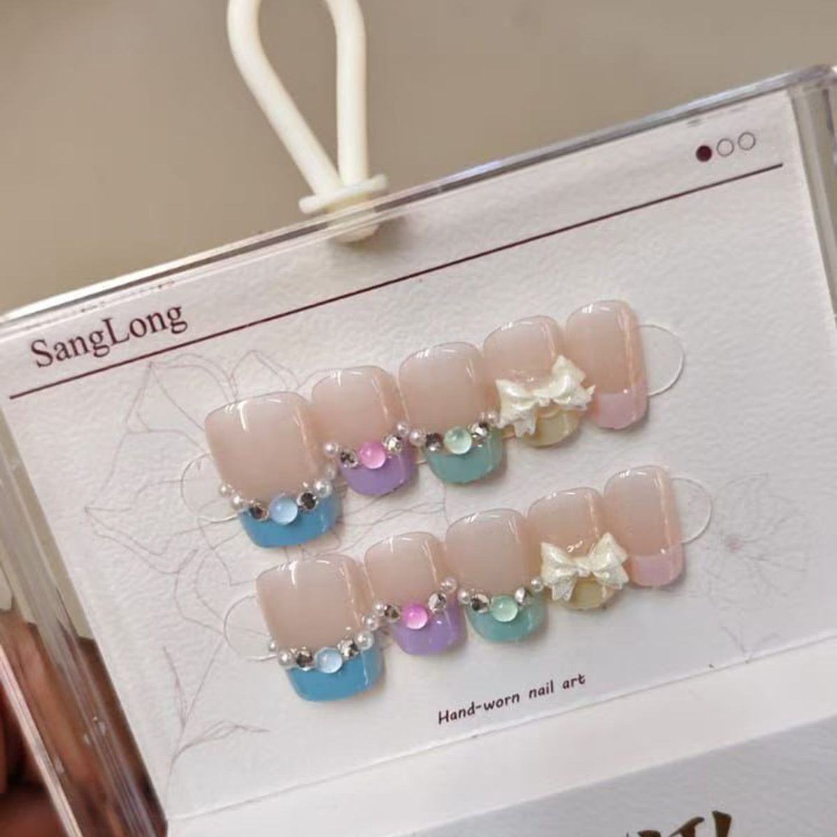 Ribbon Bow Cubic Zirconia Beige Blue Finger Nail Pack Of 10 Women Bulk
