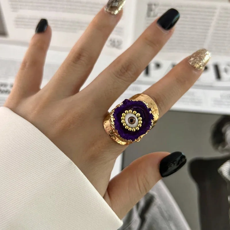 Evil Eye Multicolour Enamel 18K Gold Anti Tarnish Adjustable Ring Bulk