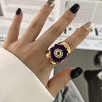 Evil Eye Multicolour Enamel 18K Gold Anti Tarnish Adjustable Ring Bulk