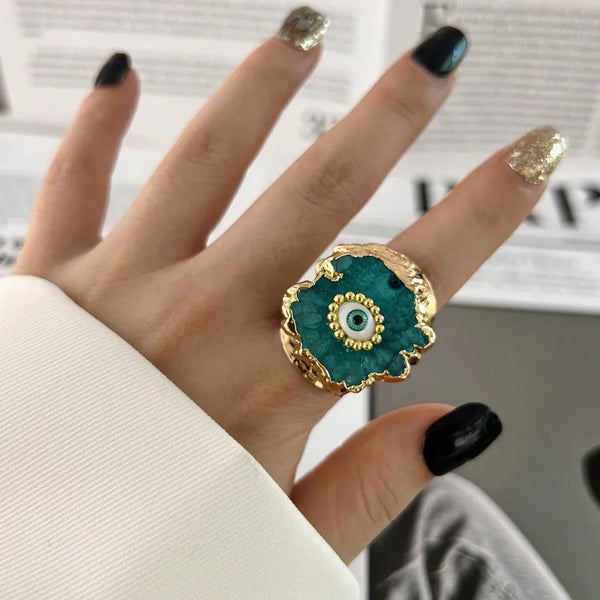 Evil Eye Multicolour Enamel 18K Gold Anti Tarnish Adjustable Ring Bulk Main image