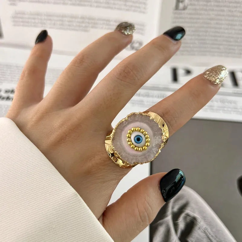 Evil Eye Multicolour Enamel 18K Gold Anti Tarnish Adjustable Ring Bulk
