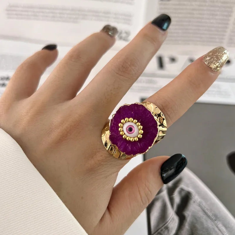 Evil Eye Multicolour Enamel 18K Gold Anti Tarnish Adjustable Ring Bulk