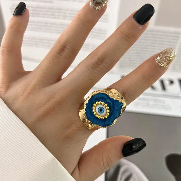 Evil Eye Multicolour Enamel 18K Gold Anti Tarnish Adjustable Ring Bulk Secondary image