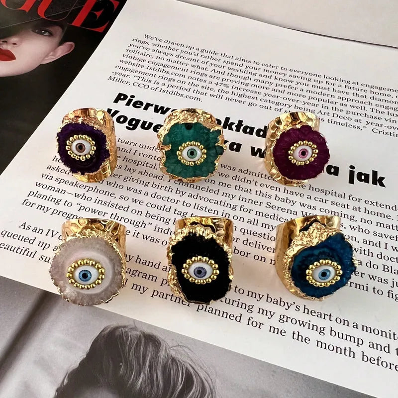 Evil Eye Multicolour Enamel 18K Gold Anti Tarnish Adjustable Ring Bulk