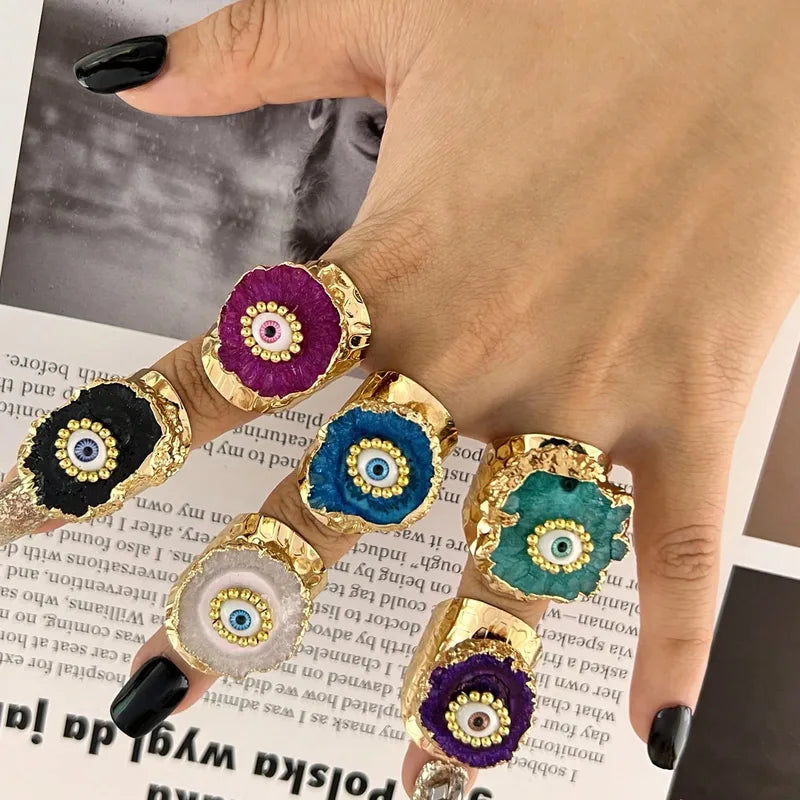 Evil Eye Multicolour Enamel 18K Gold Anti Tarnish Adjustable Ring Bulk