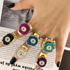 Evil Eye Multicolour Enamel 18K Gold Anti Tarnish Adjustable Ring Bulk