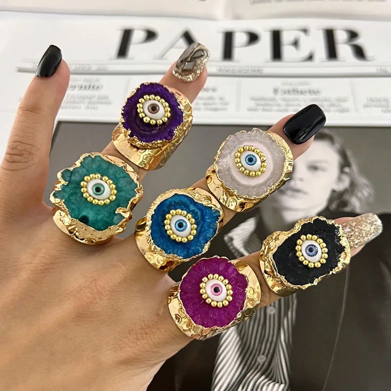 Evil Eye Multicolour Enamel 18K Gold Anti Tarnish Adjustable Ring Bulk