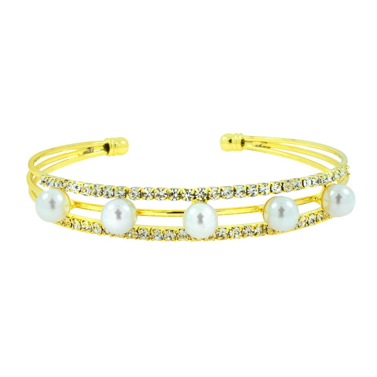 Super Light Weight Gold Pearl CZ Cuff Kada Bangle Bracelet Bulk