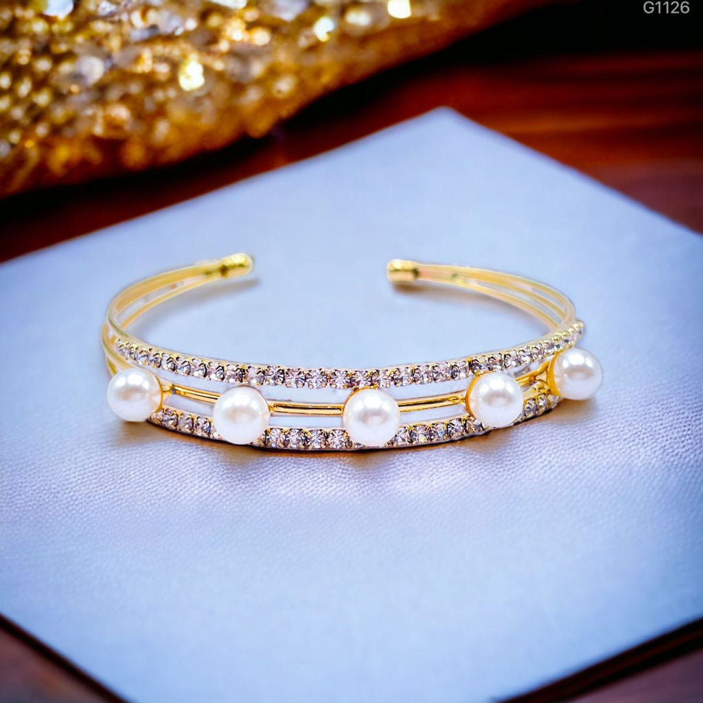 Super Light Weight Gold Pearl CZ Cuff Kada Bangle Bracelet Bulk