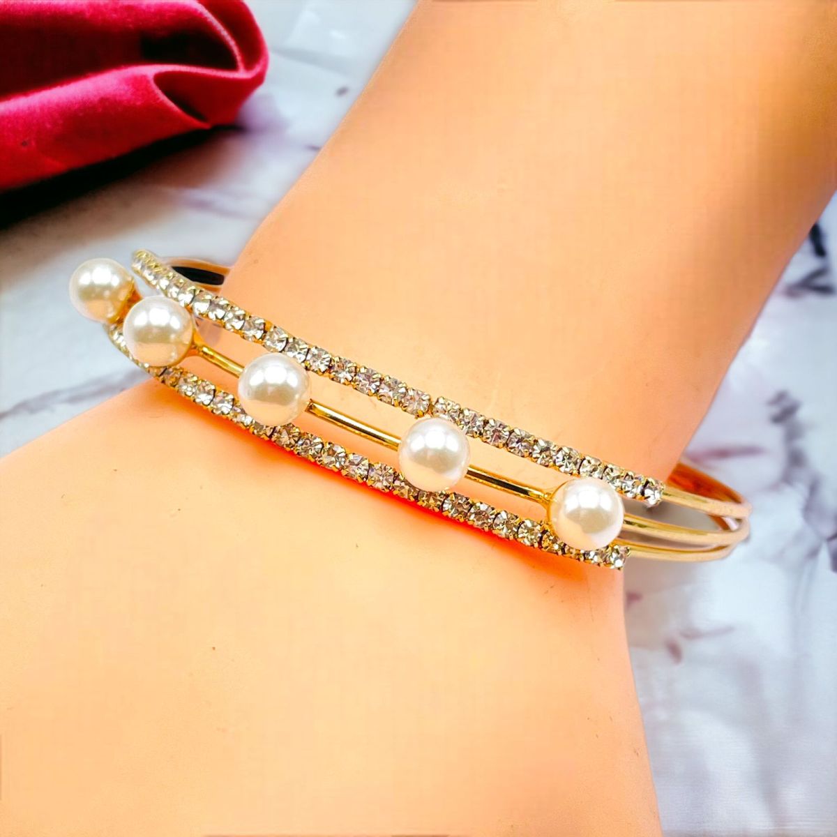 Super Light Weight Gold Pearl CZ Cuff Kada Bangle Bracelet Bulk
