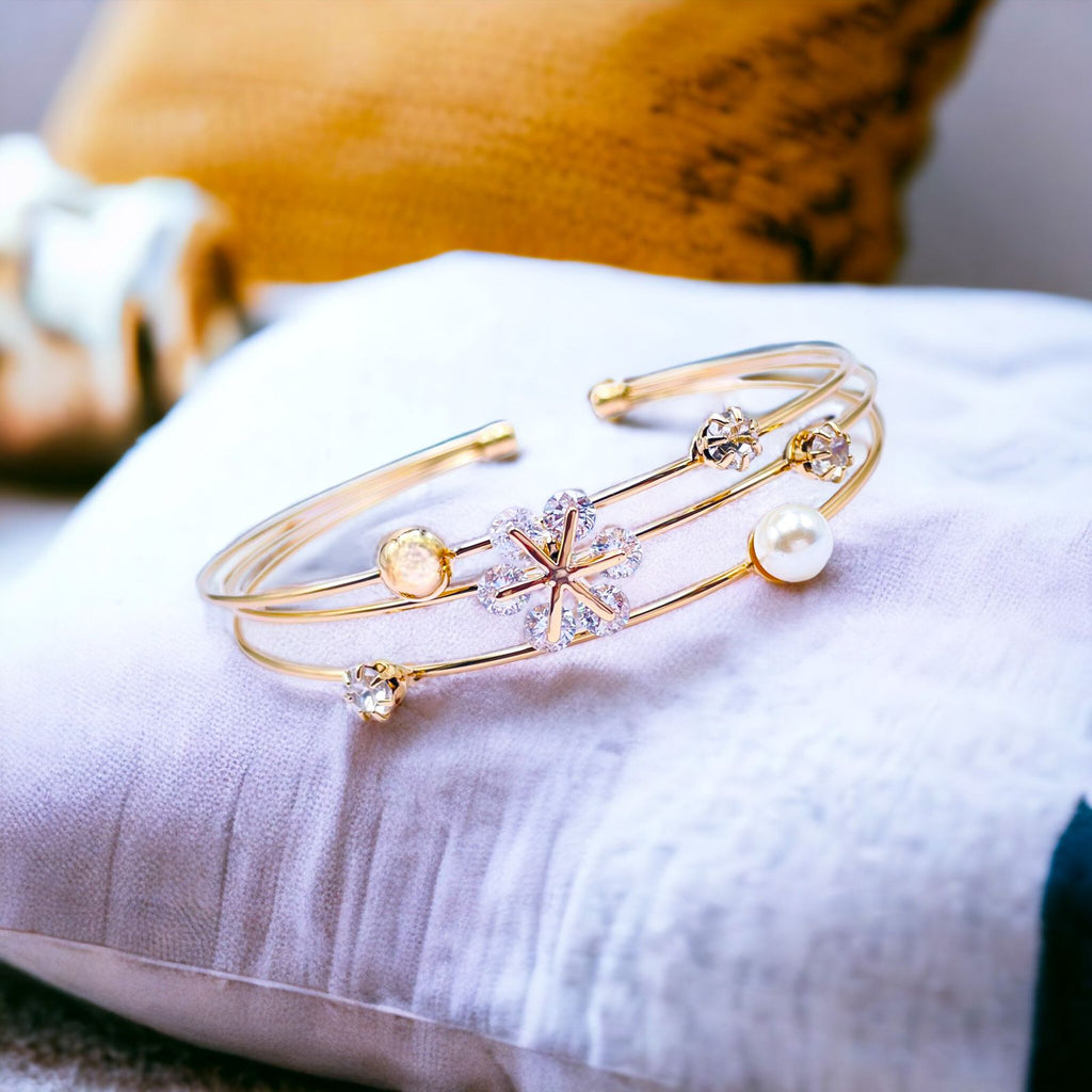 Dainty Flower 14K Gold Plated Cuff Bracelet Bangle For Women Bulk
